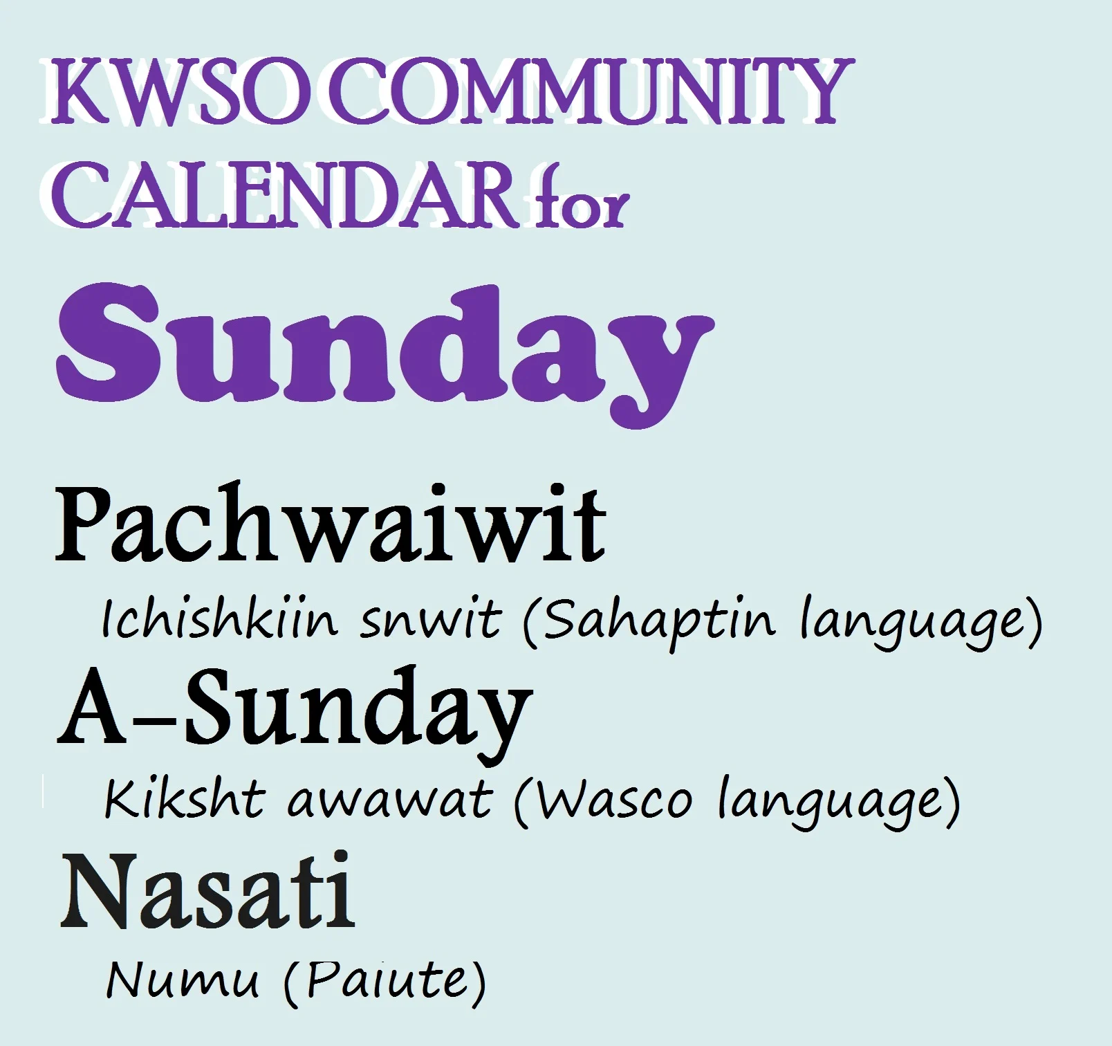 KWSO Calendar for Sun., Jan. 4, 2026
