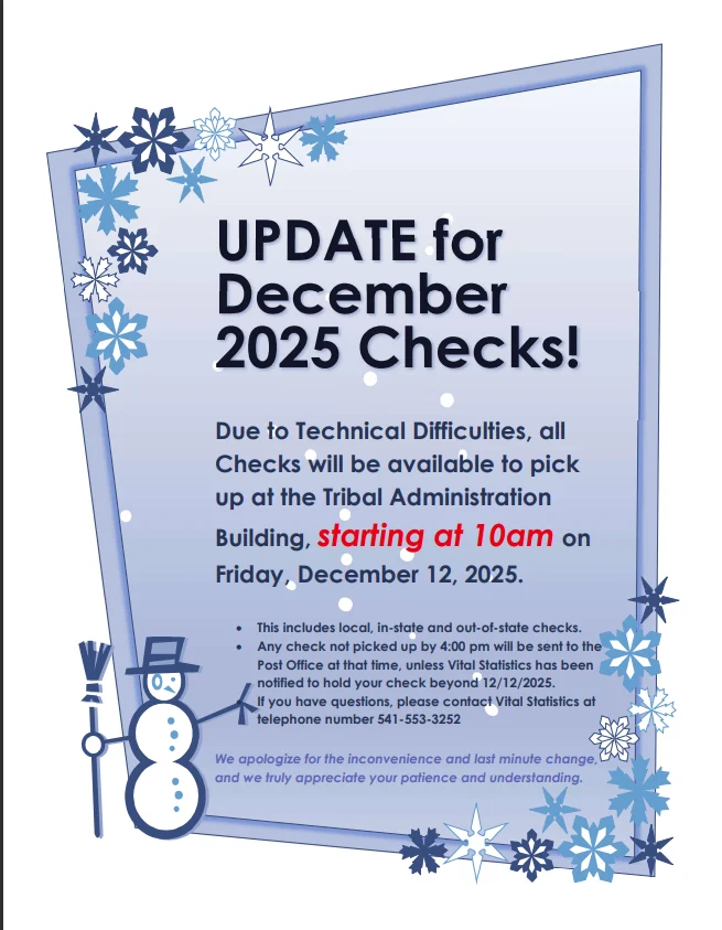 Warm Springs Tribal Bonus Checks Update 12/11/25