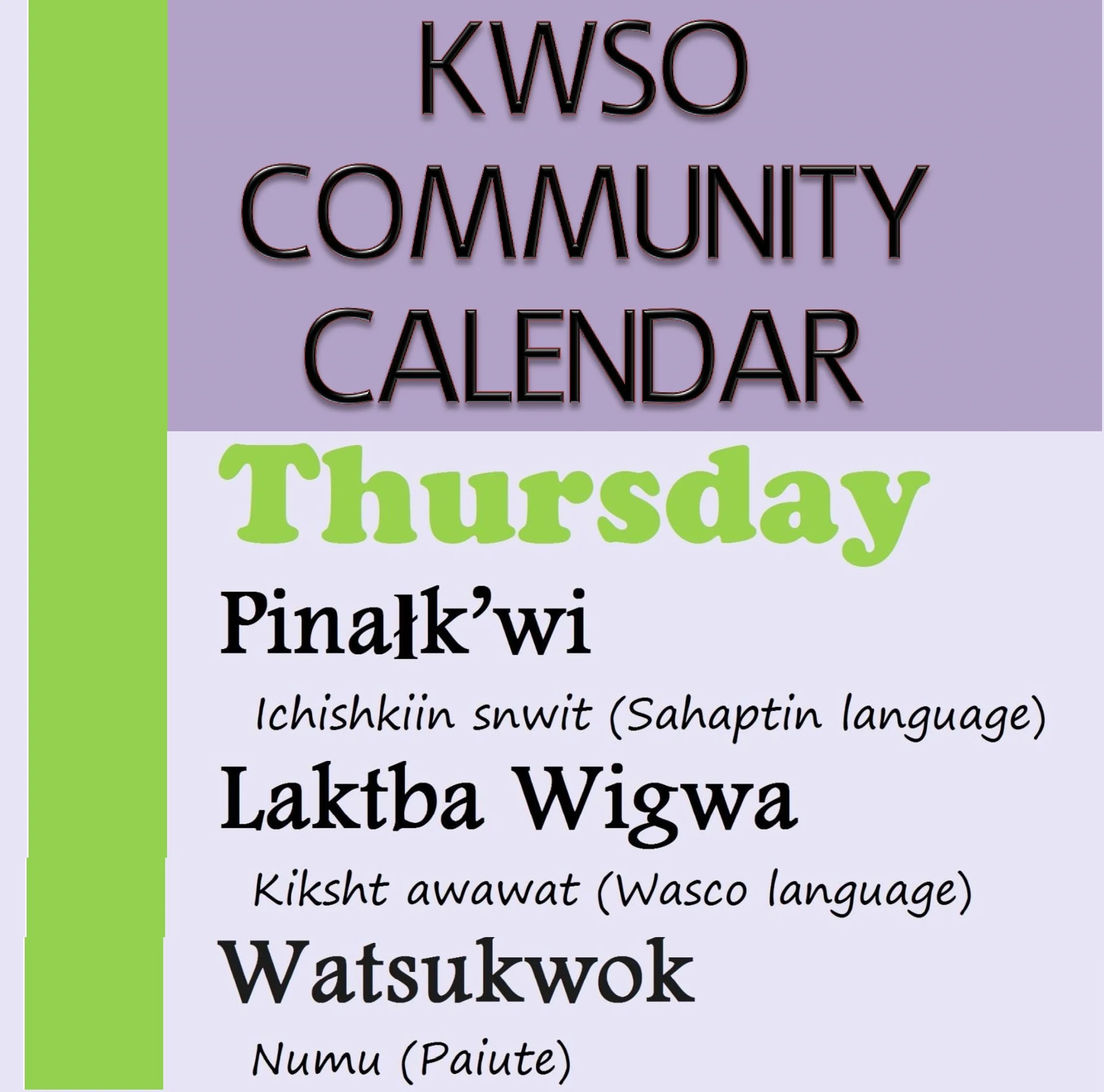 KWSO Calendar for Thu., Jan. 8, 2026
