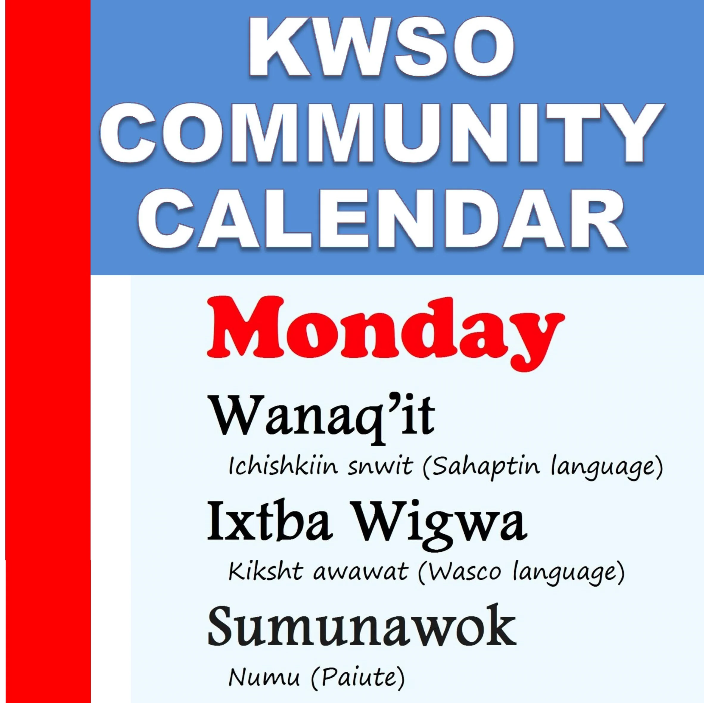 KWSO Calendar for Mon., Jan. 5, 2026