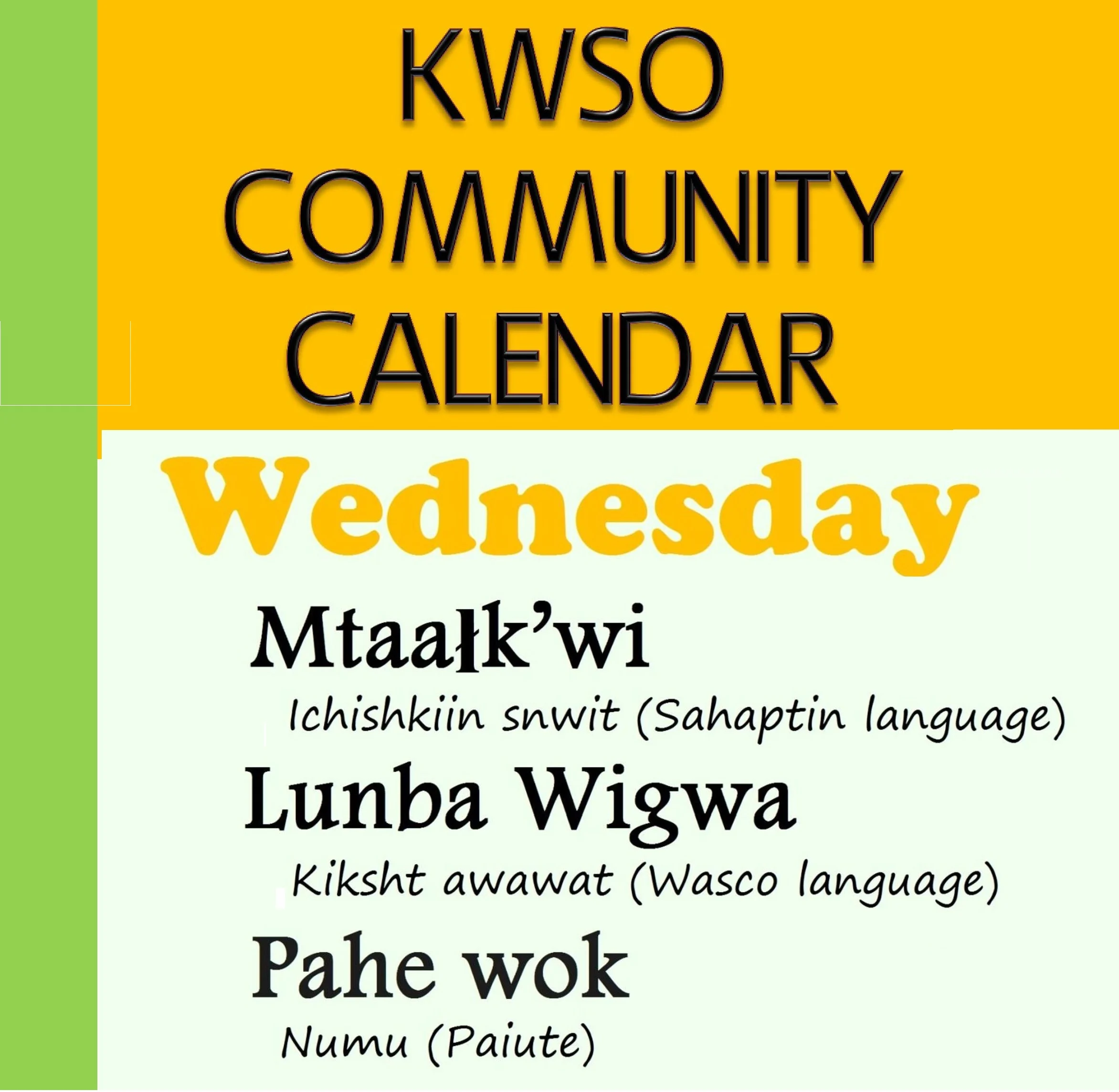 KWSO Calendar for Wed., Jan. 7, 2026