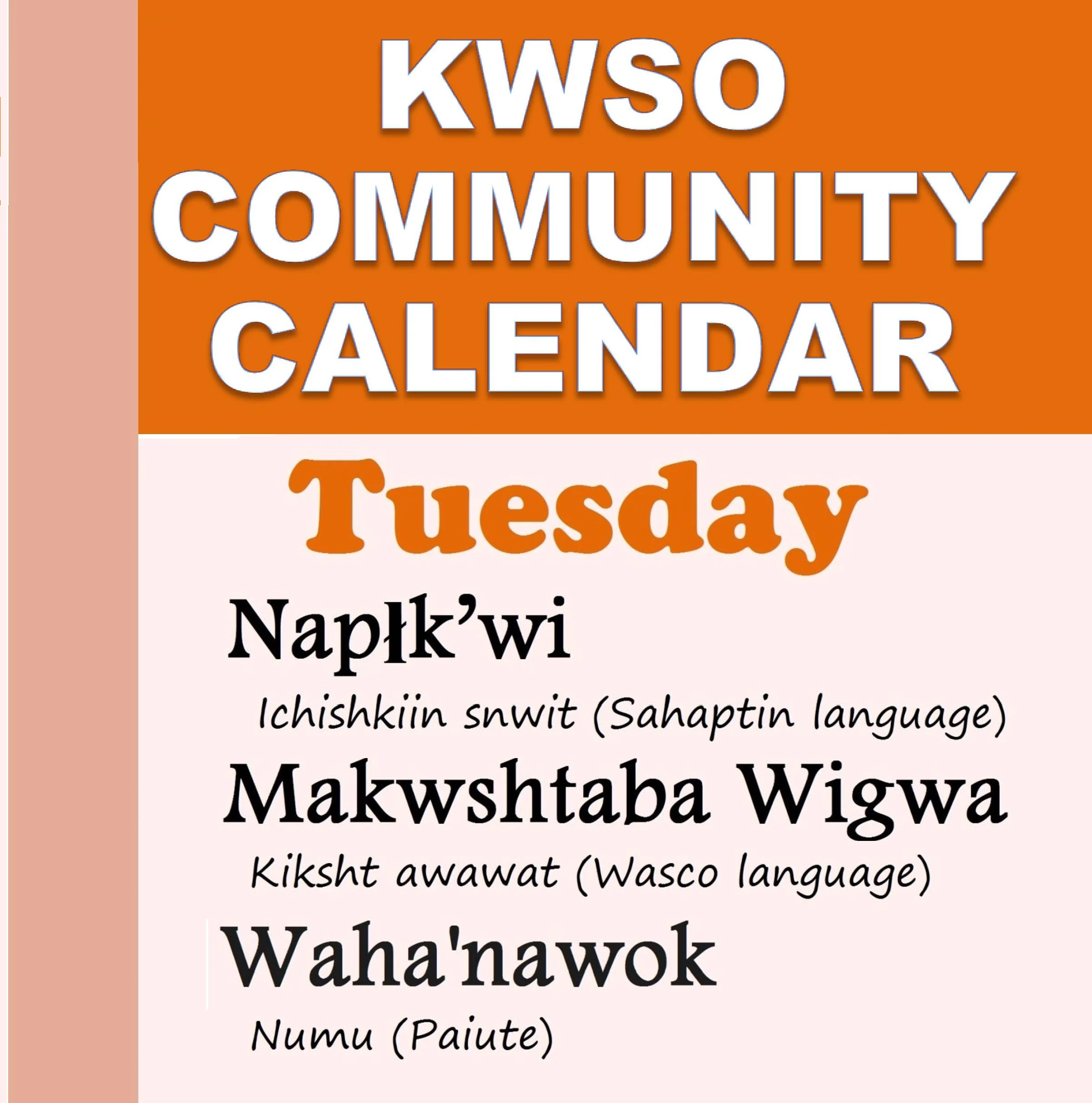 KWSO Calendar for Tue., Jan. 6, 2026