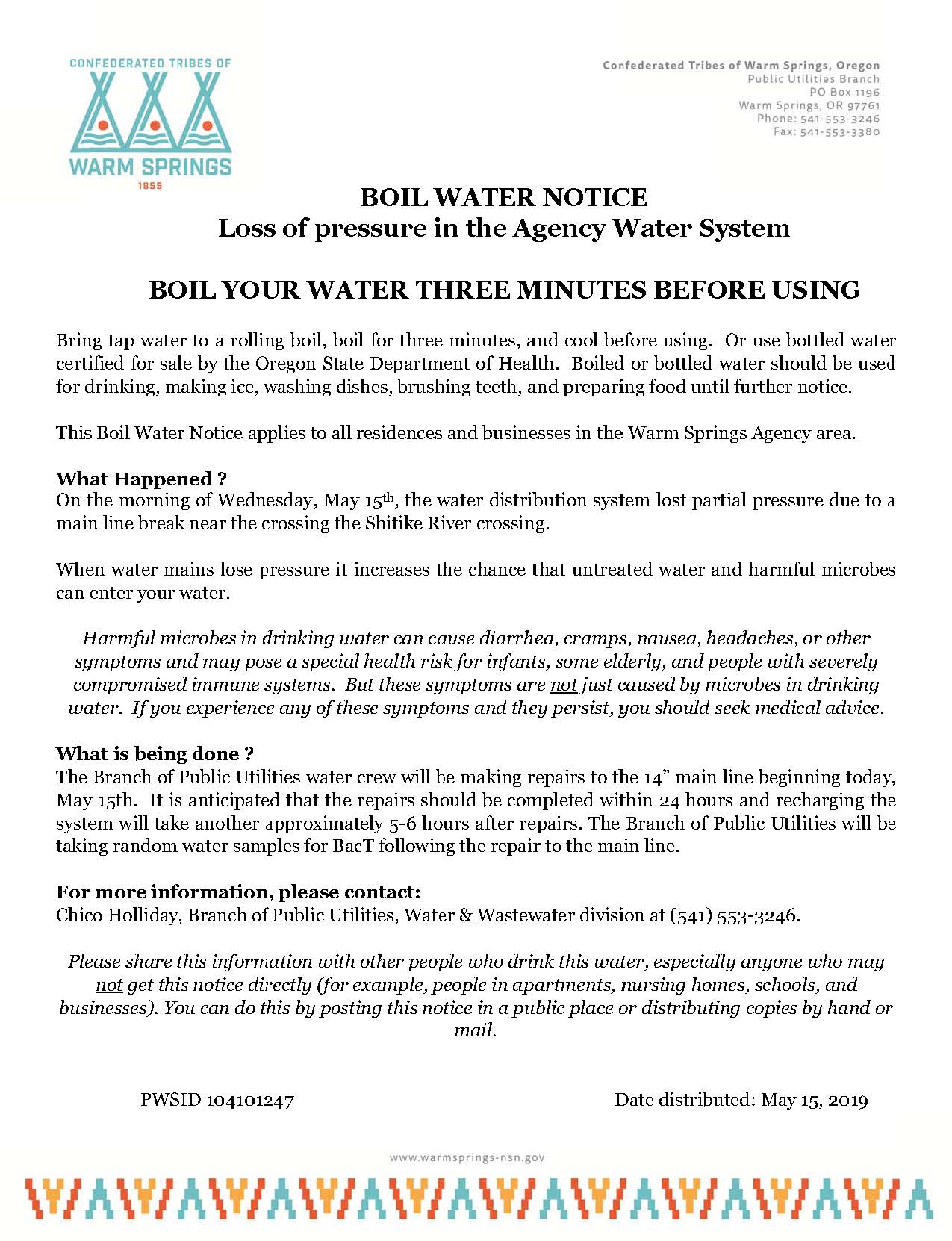 Warm Springs Area Boil Water Notice - KWSO 91.9