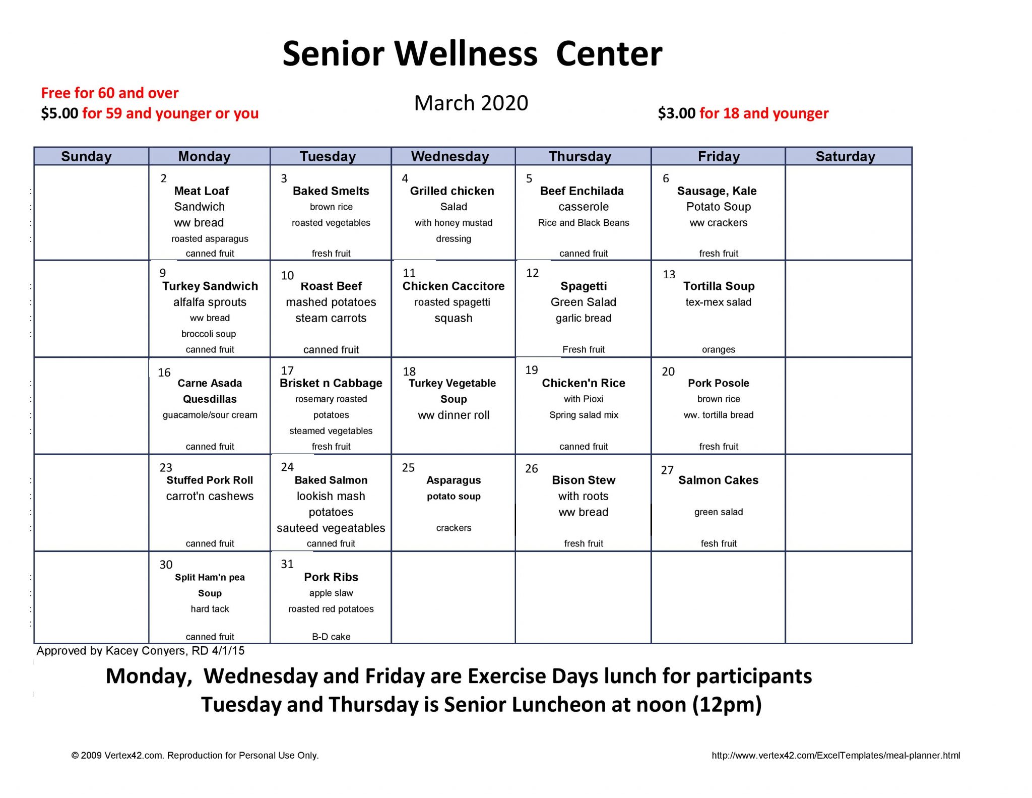 03/2020 Senior Lunch Menu - KWSO 91.9